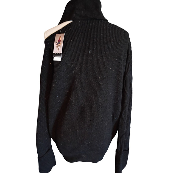 NEW Sofia Vergara Black Sparkly Turtleneck Cold Shoulder Sweater - Size S - Picture 2 of 5